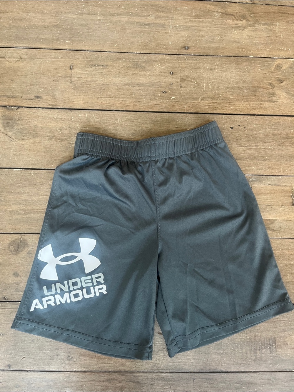 Under Armour Boys Athletic Shorts — Dark Gray with White Logo